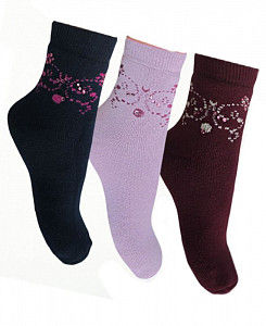 Махровые носки с рисунком и стразами для девочки  A.VEASA